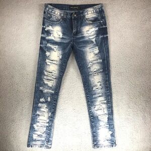 Maxi Milian Mens 32x32 Distressed Acid Wash Ripped Slim Fit Blue‎ Denim Jeans